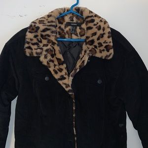 Corduroy black jack with cheeta fo fur (worn once)